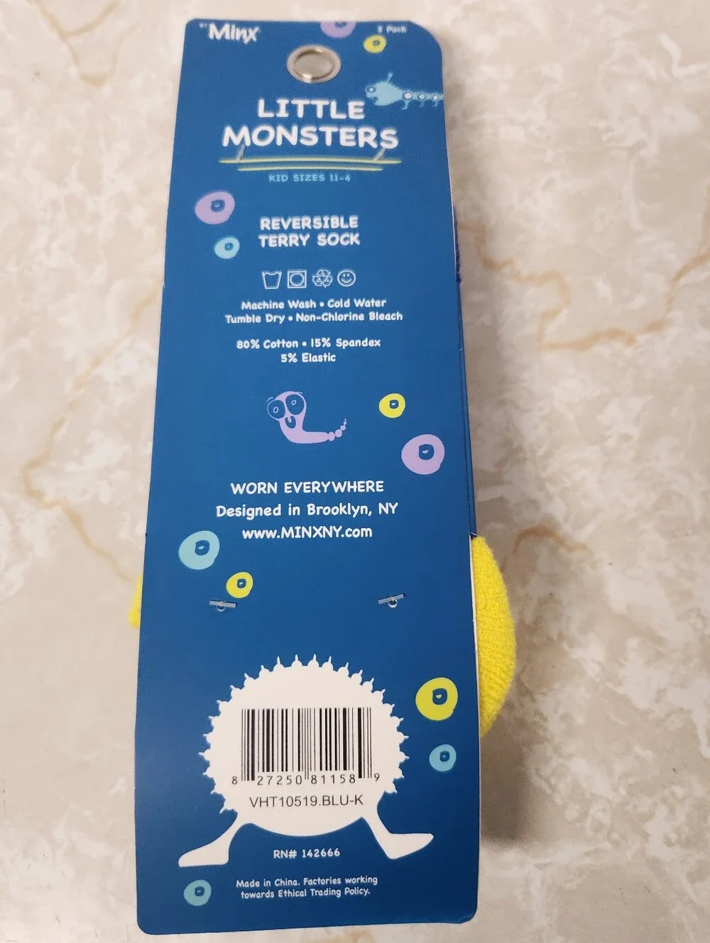 Little Monsters by Minx Reversible Terry Cloth Socks 3 pair Kids 11-4 New Blue